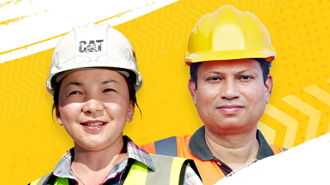 People smiling on graphic background