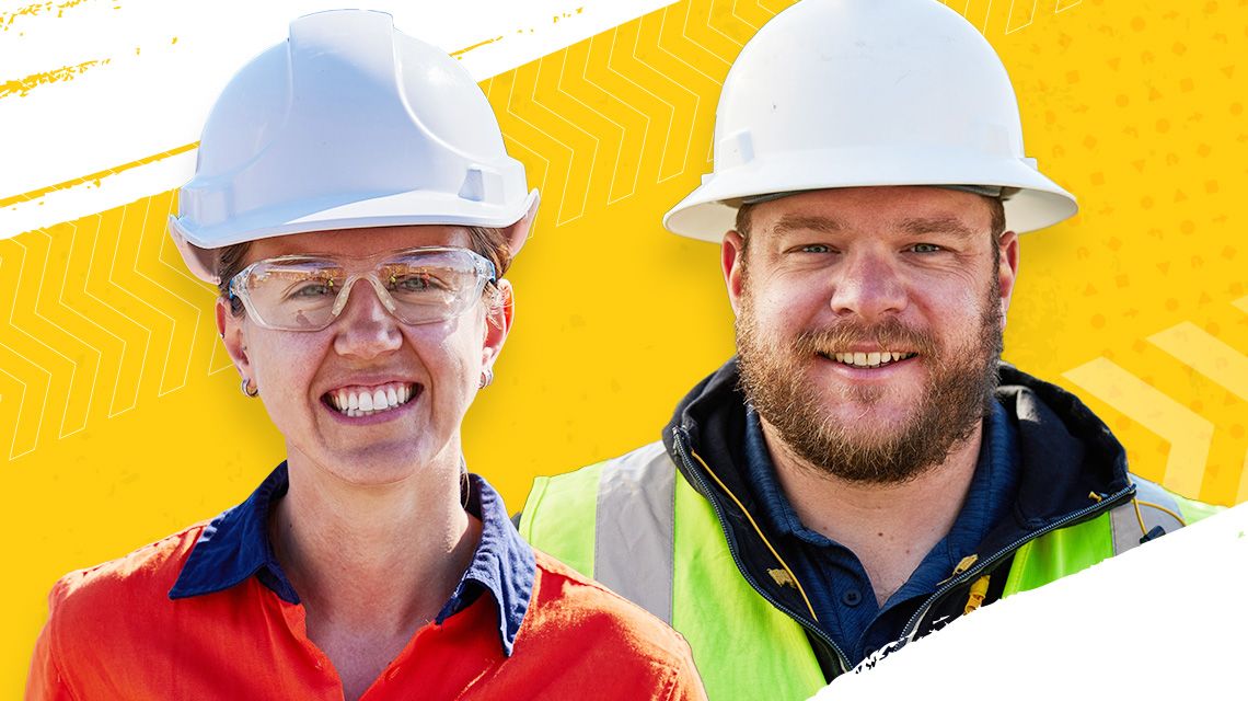 People smiling on graphic background