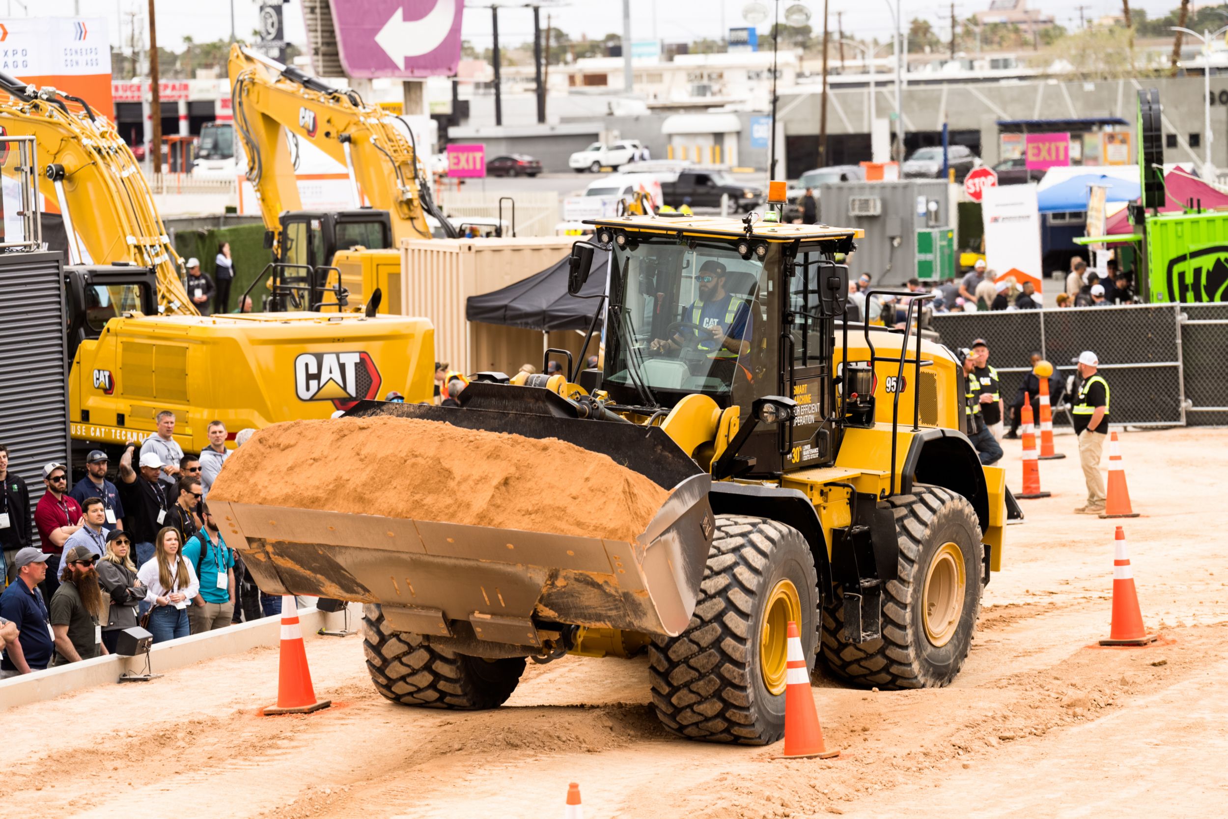 operator in a wheel loader during the operator challenge