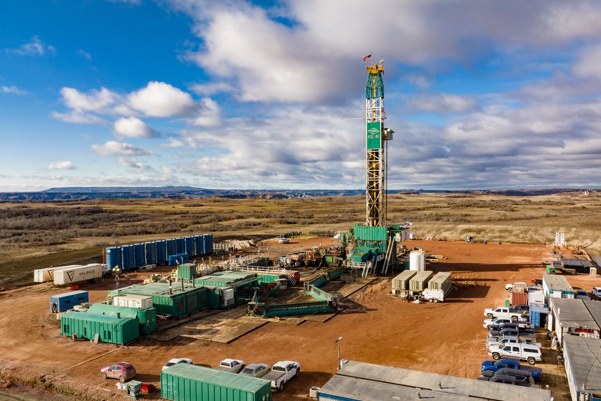 Drone shot of land drilling site