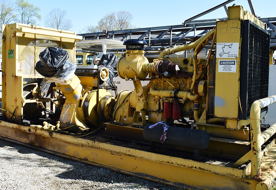 An end-of-life Cat C15 industrial diesel engine awaits remanufacture.