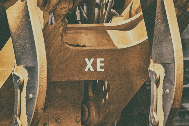 Closeup of dozer with "XE" graphic