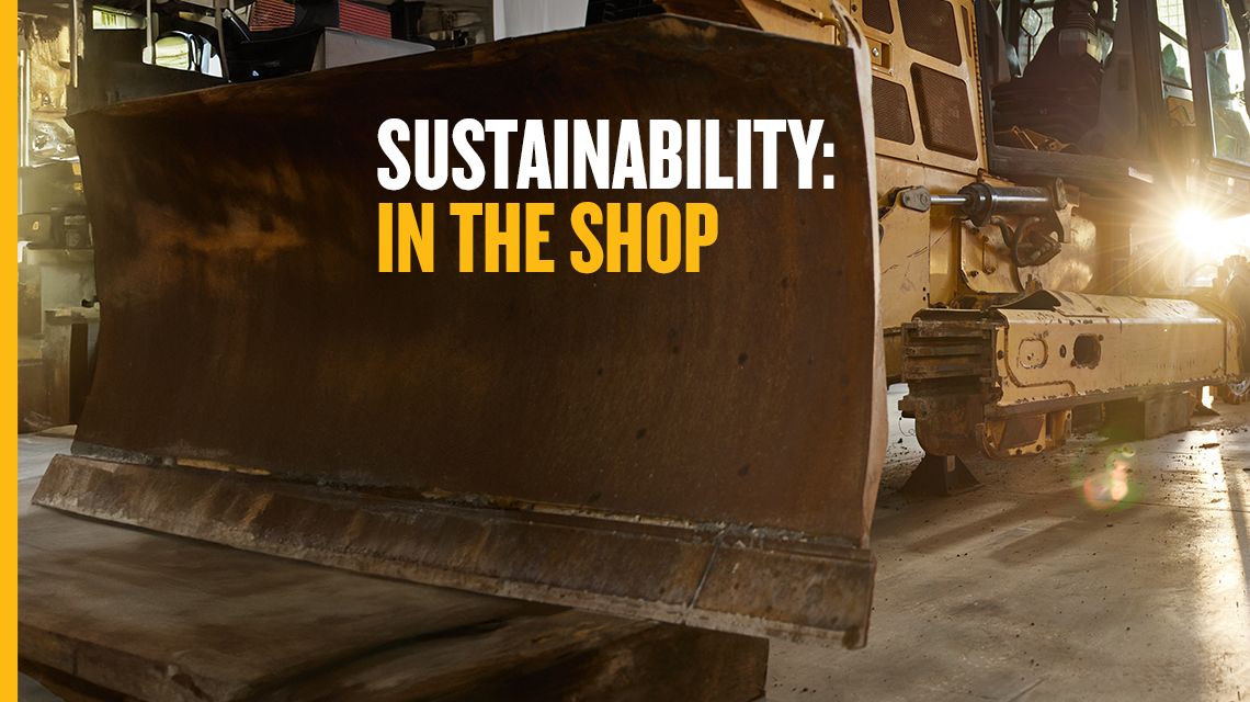 "Sustainability: In the Shop" text graphic on background image of warehouse