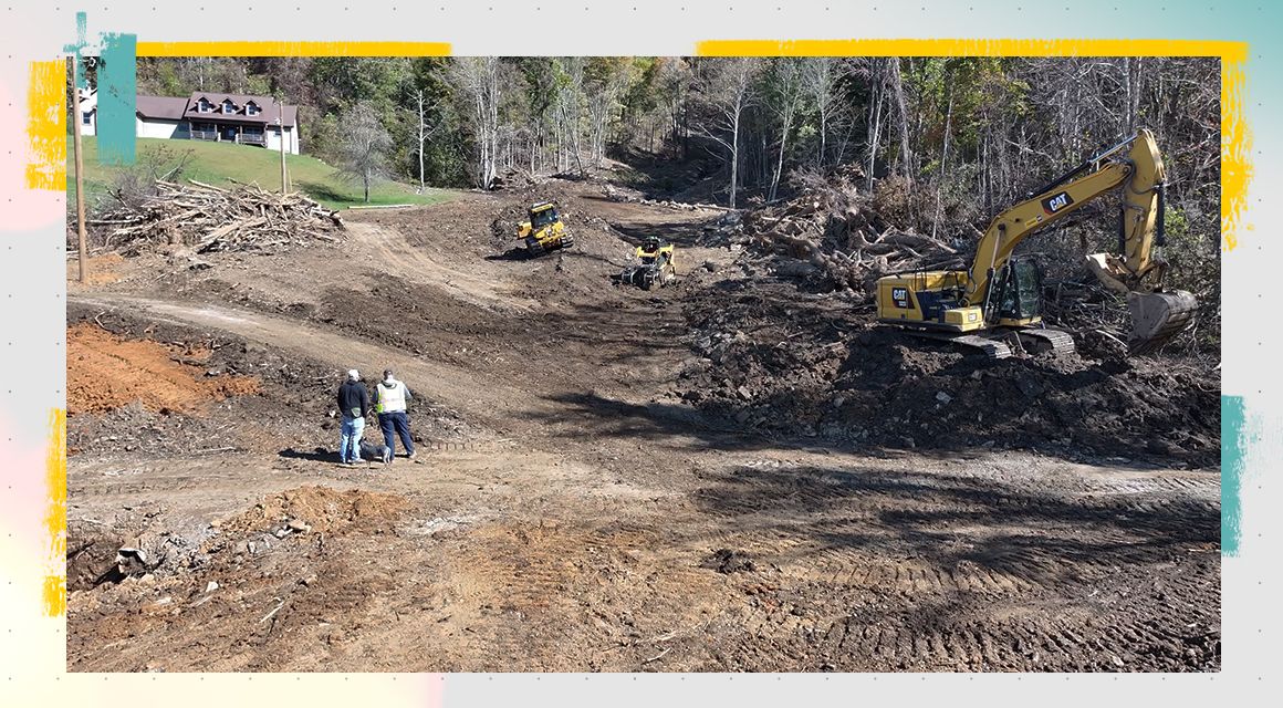 Cat machines working at a scene from Hurricanes in North Carolina