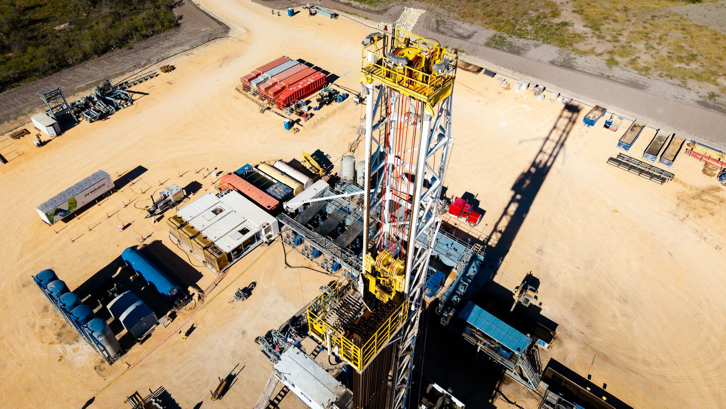 Aerial view of a land drilling site