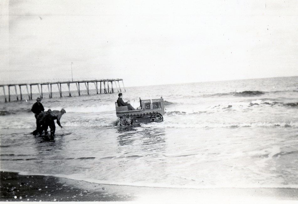 Caterpillar Model Twenty Track-Type Tractor working on a beach in New Jersey, ca. 1930.