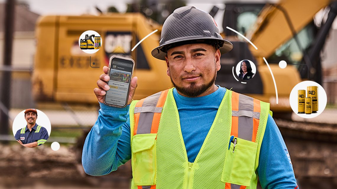 apply for financing - Cat employees talking on mountain