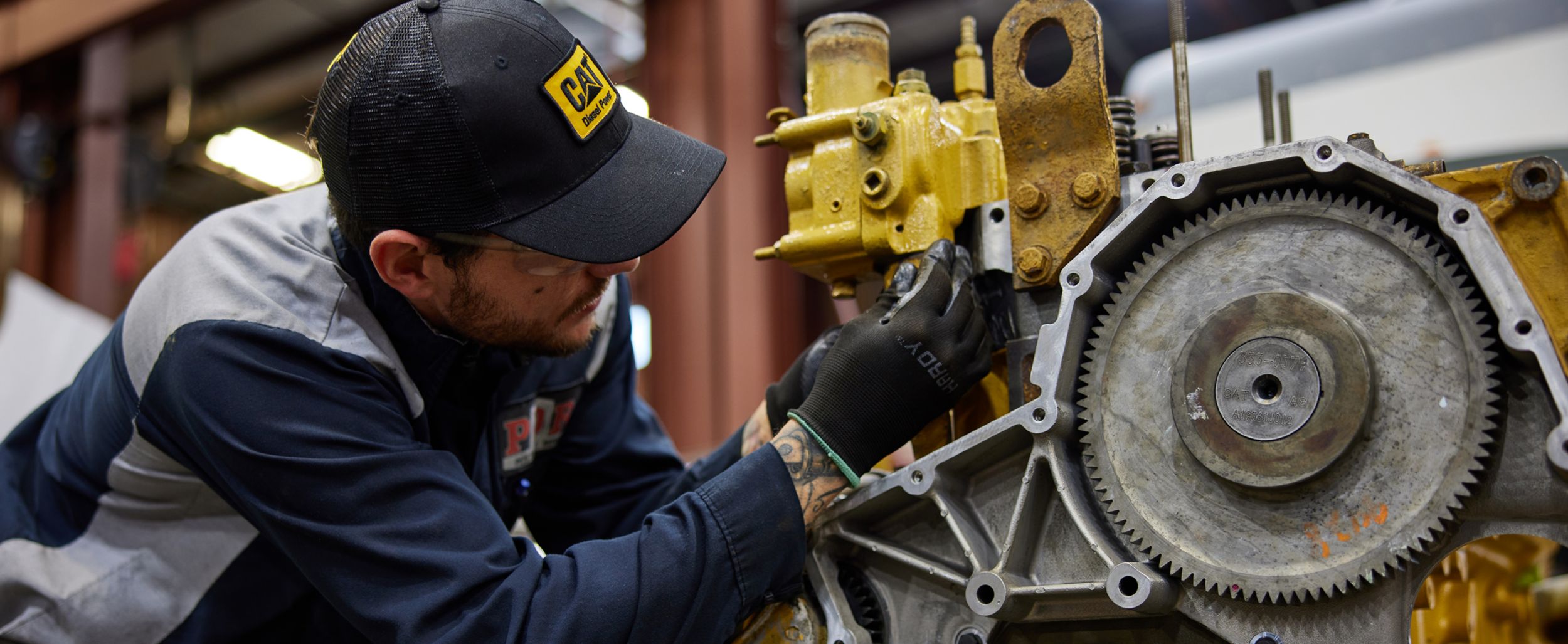 inspection of a Cat truck engine