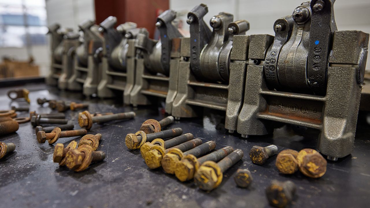 pile of bolts on a table
