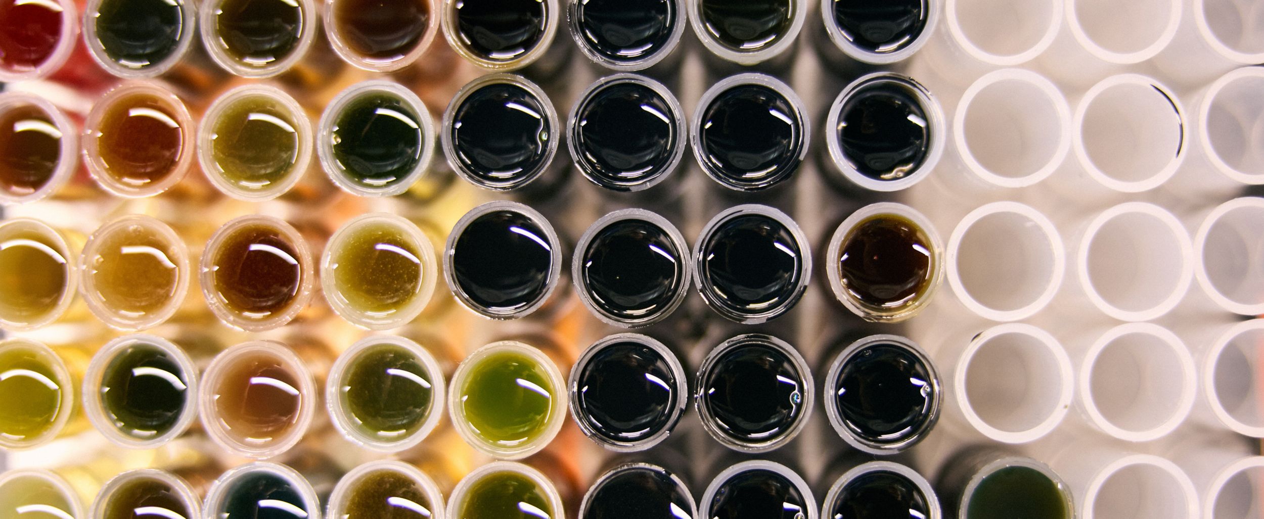 overhead view of fluid vials