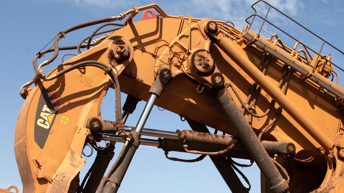 upwards view of an articulation point on a machine