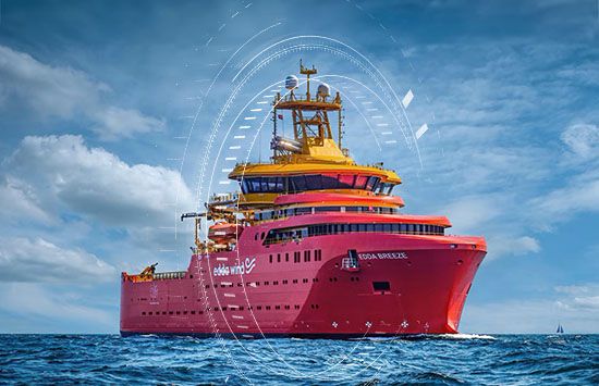 offshore vessel traveling through the water