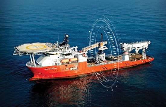 offshore vessel traveling through the water