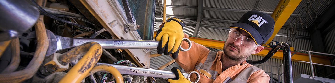 Cat workers walking on construction site