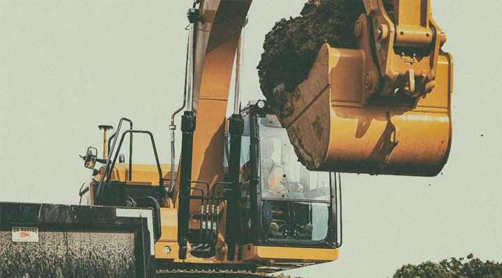 Small or medium excavator working shot in Stay True look