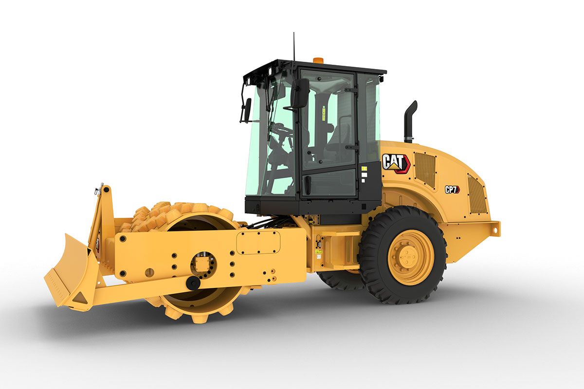 Toma de un compactador de suelo vibratorio Cat CP7