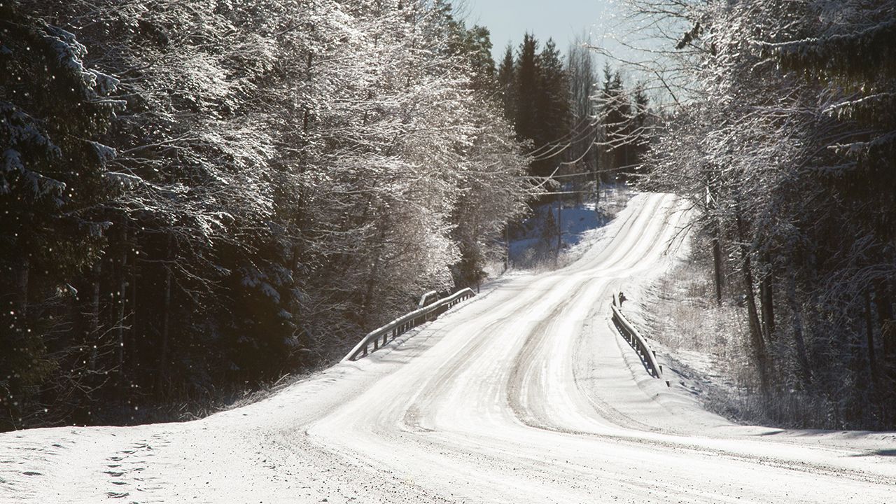 an icy open road