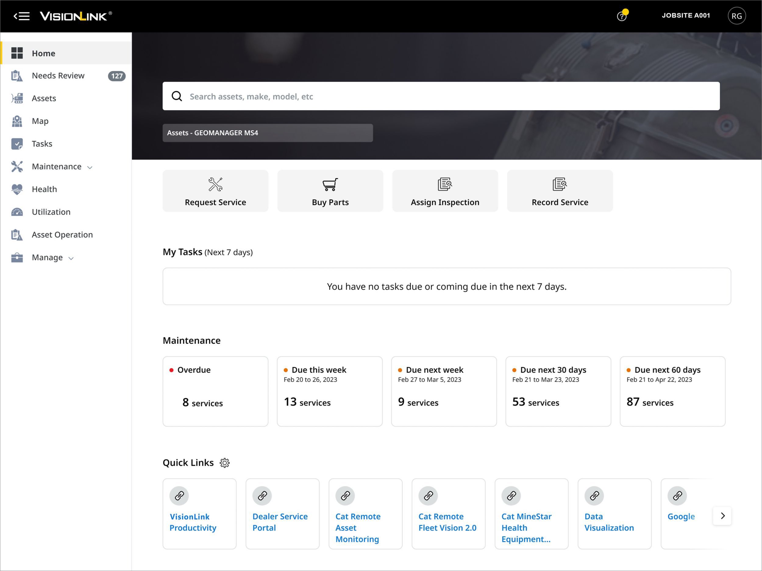 VisionLink equipment management software makes it easy to find the information you need.