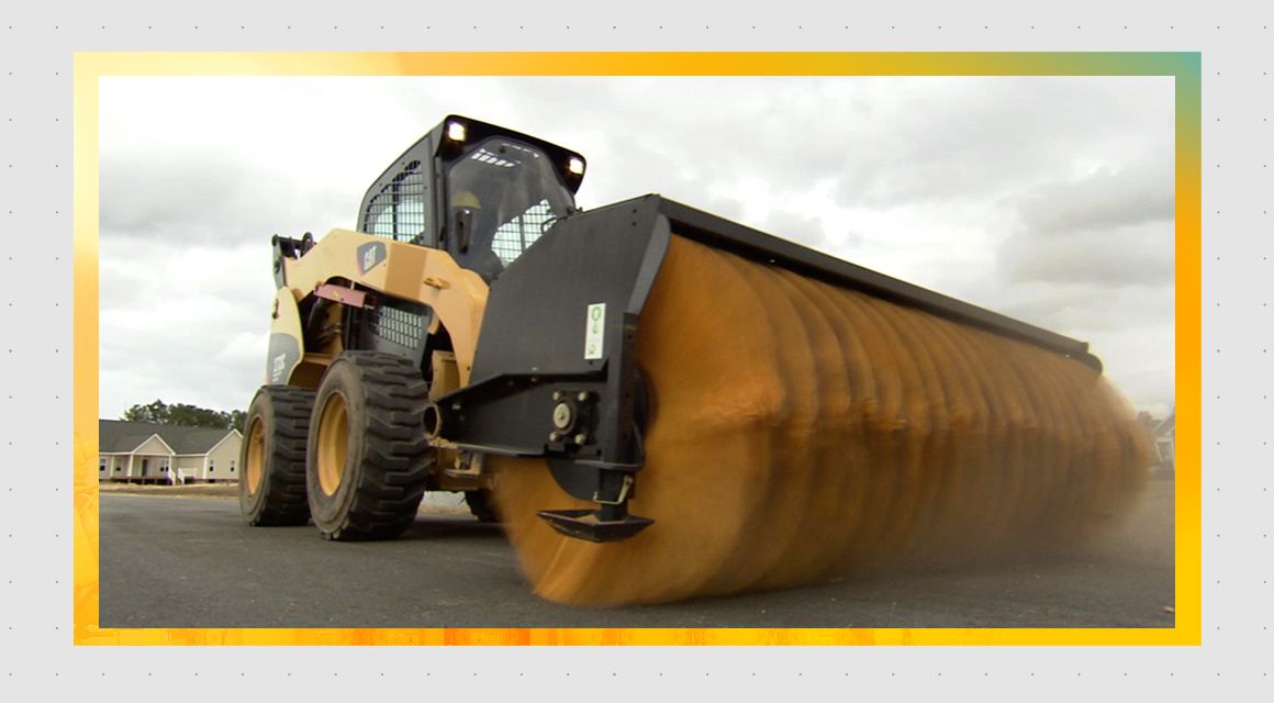 Close-up of an attachment on a Cat machine