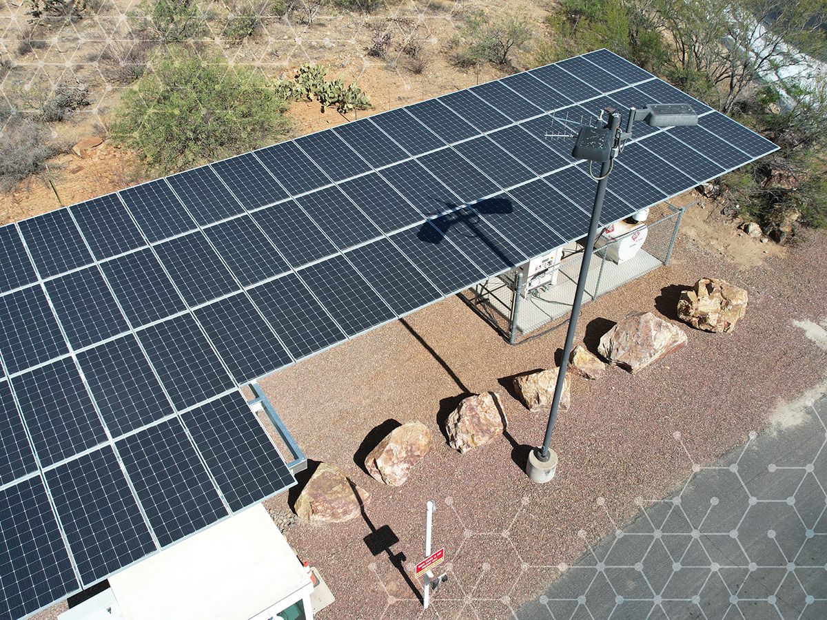 Overhead view of TPG gatehouse with solar panels