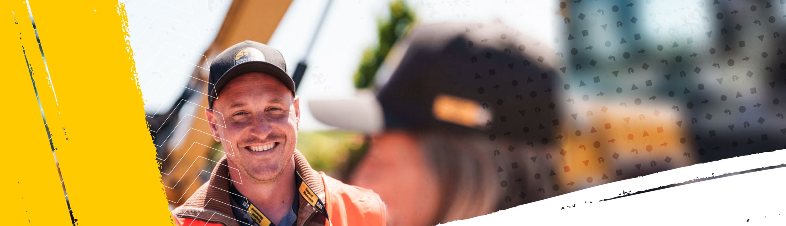 People smiling on graphic background