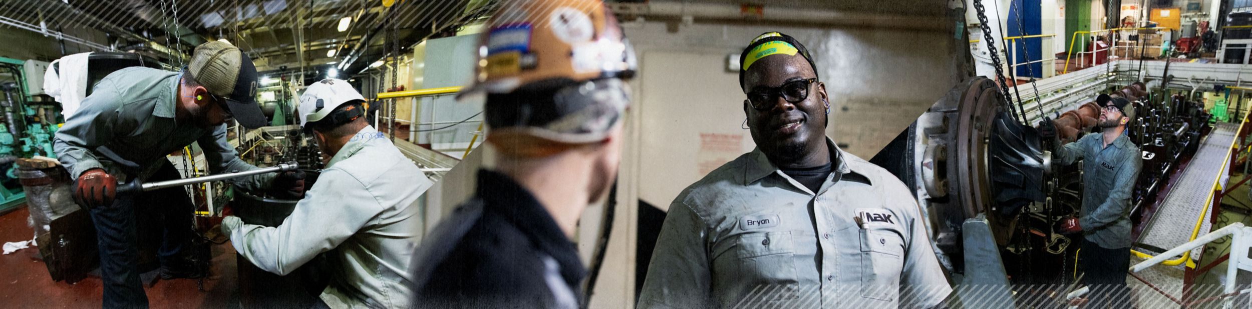 Multiple images of MaK employees at work