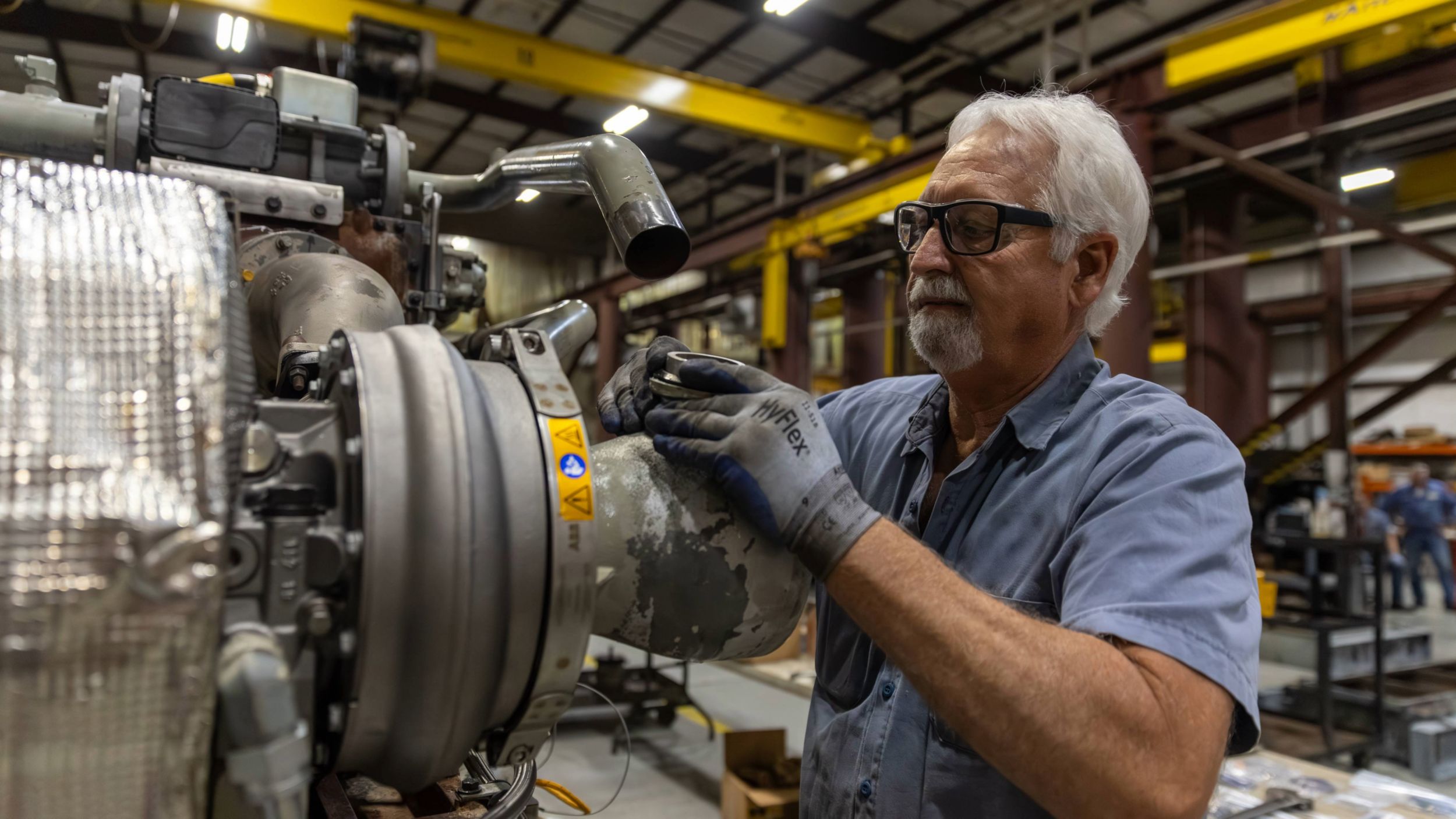 Cat employees working on rebuilding a machine