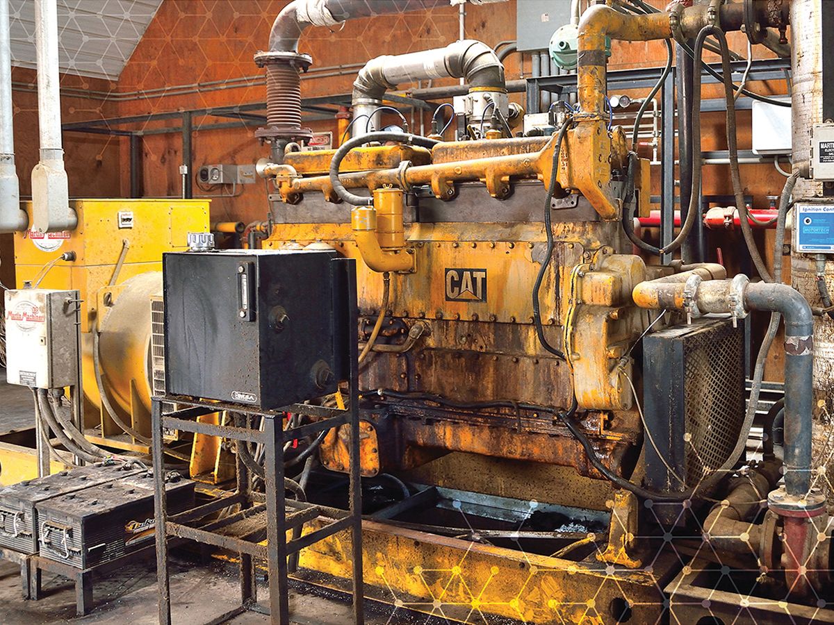 Methane-rich biogas from the farm powers this Cat® G342C engine, which runs 24/7. 