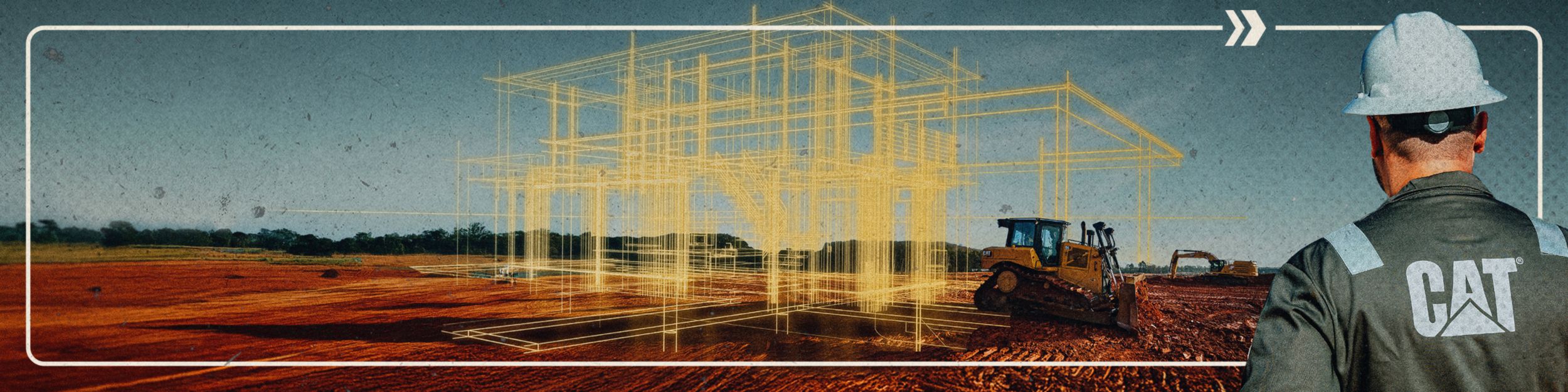 Man looking out at a job site with an illustrated building structure