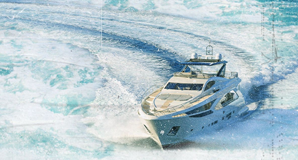 Motoryacht travelling through the water