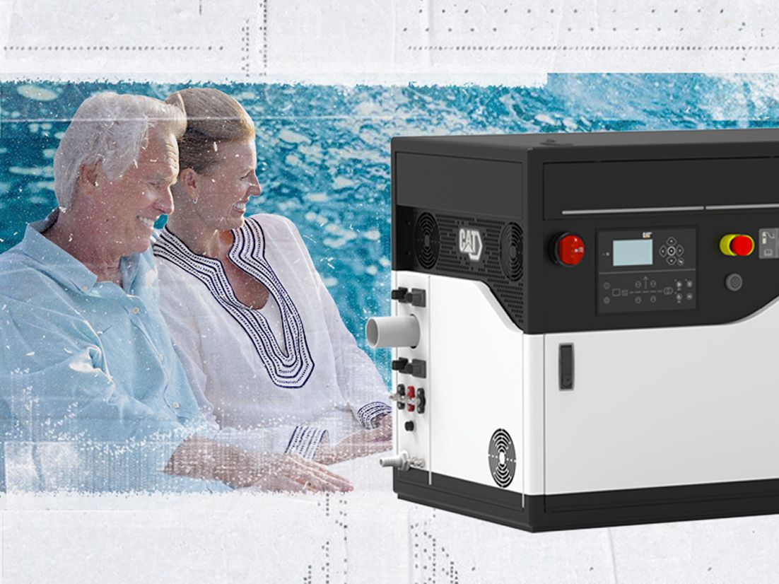 Cat C2.2 Marine Generator Set next to a couples enjoying a boat ride