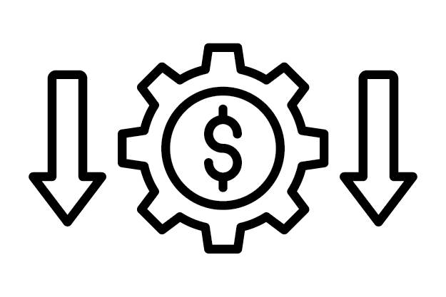 Dollar Sign Within A Gear and Arrows Pointing Down Icon