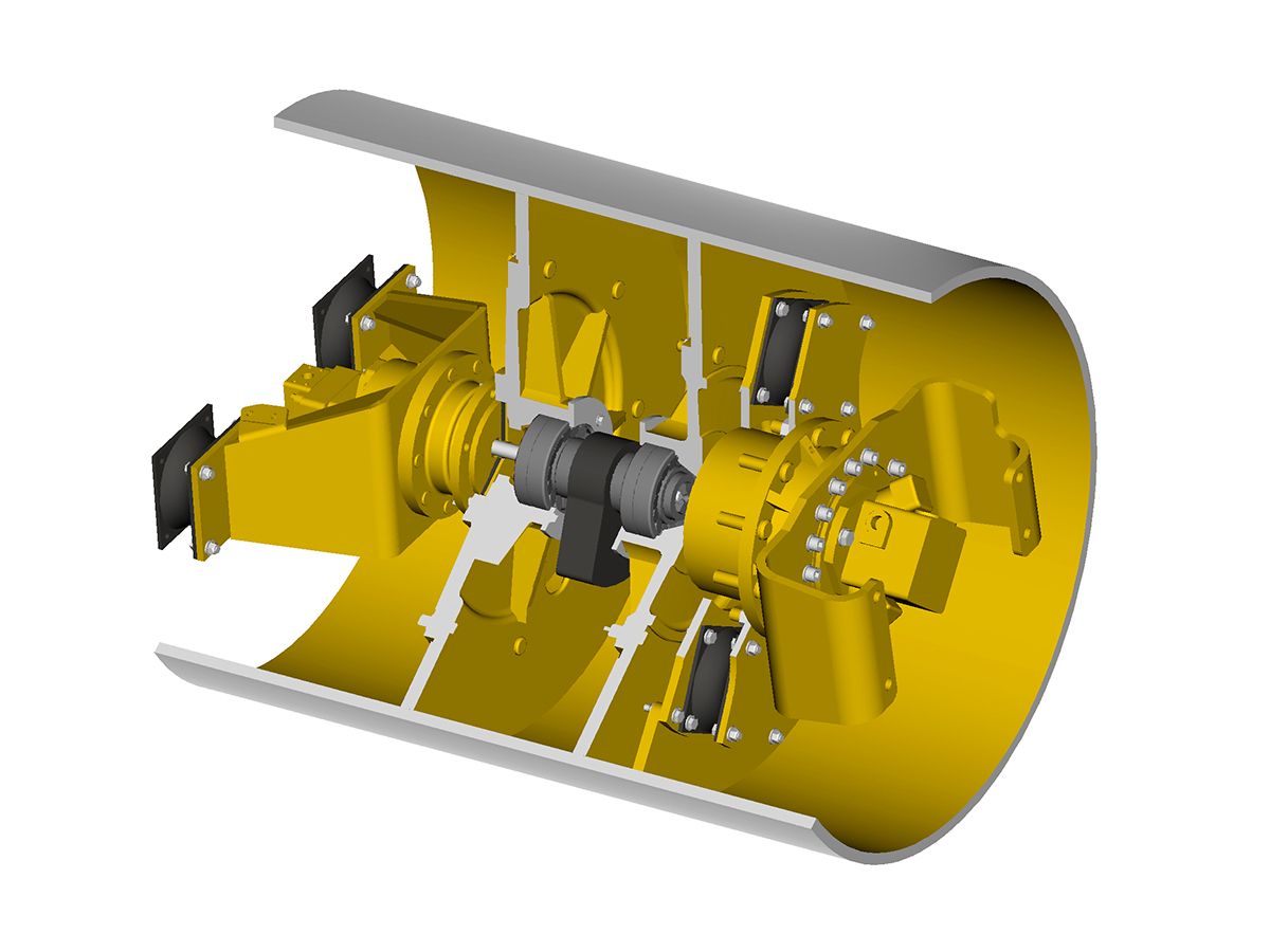 Cutaway of the drum on a Cat CP5 vibratory soil compactor