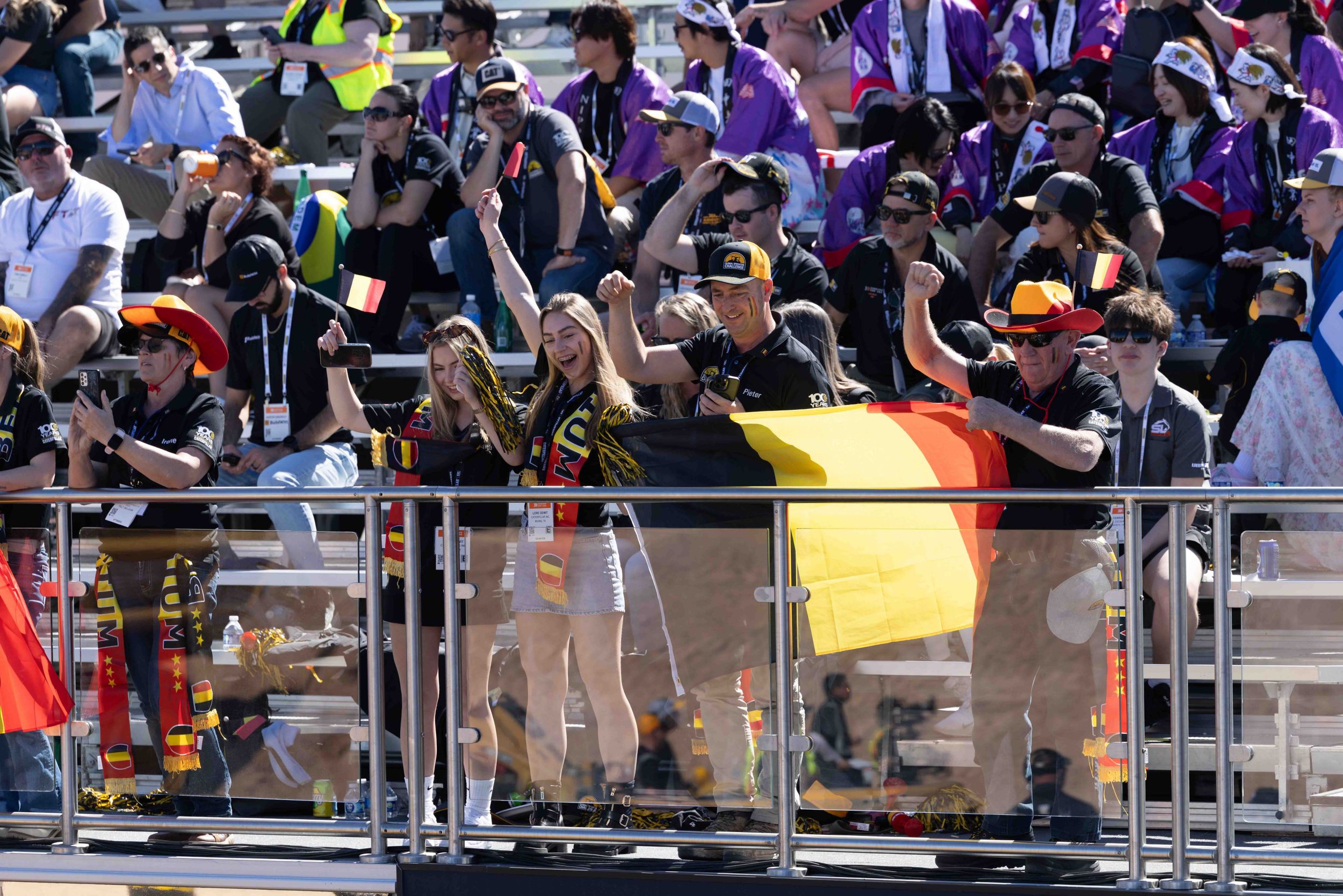 Fans cheering on the finalists at the Cat Global Operator Challenge