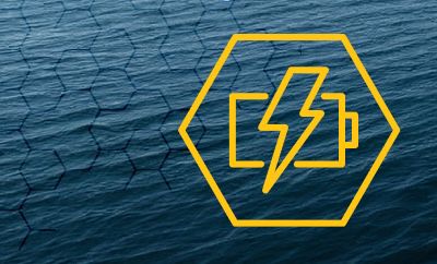 Battery systems icon on water background