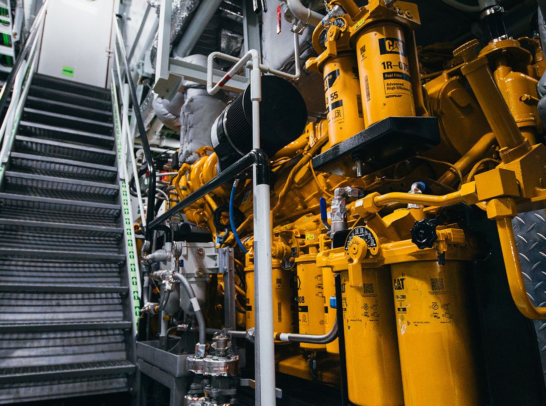 Engine room in the bottom of a vessel