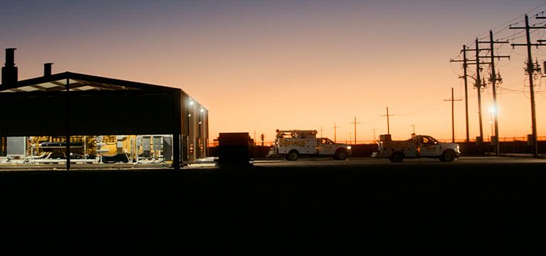 Sunset view of Cat drilling power generator building