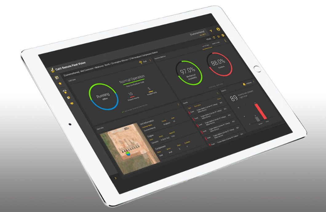 Cat Remote Fleet Vision dashboard on a tablet