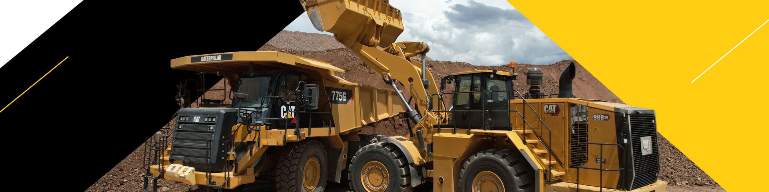 988XE Wheel Loader dumping into a 775G Off-Highway Truck
