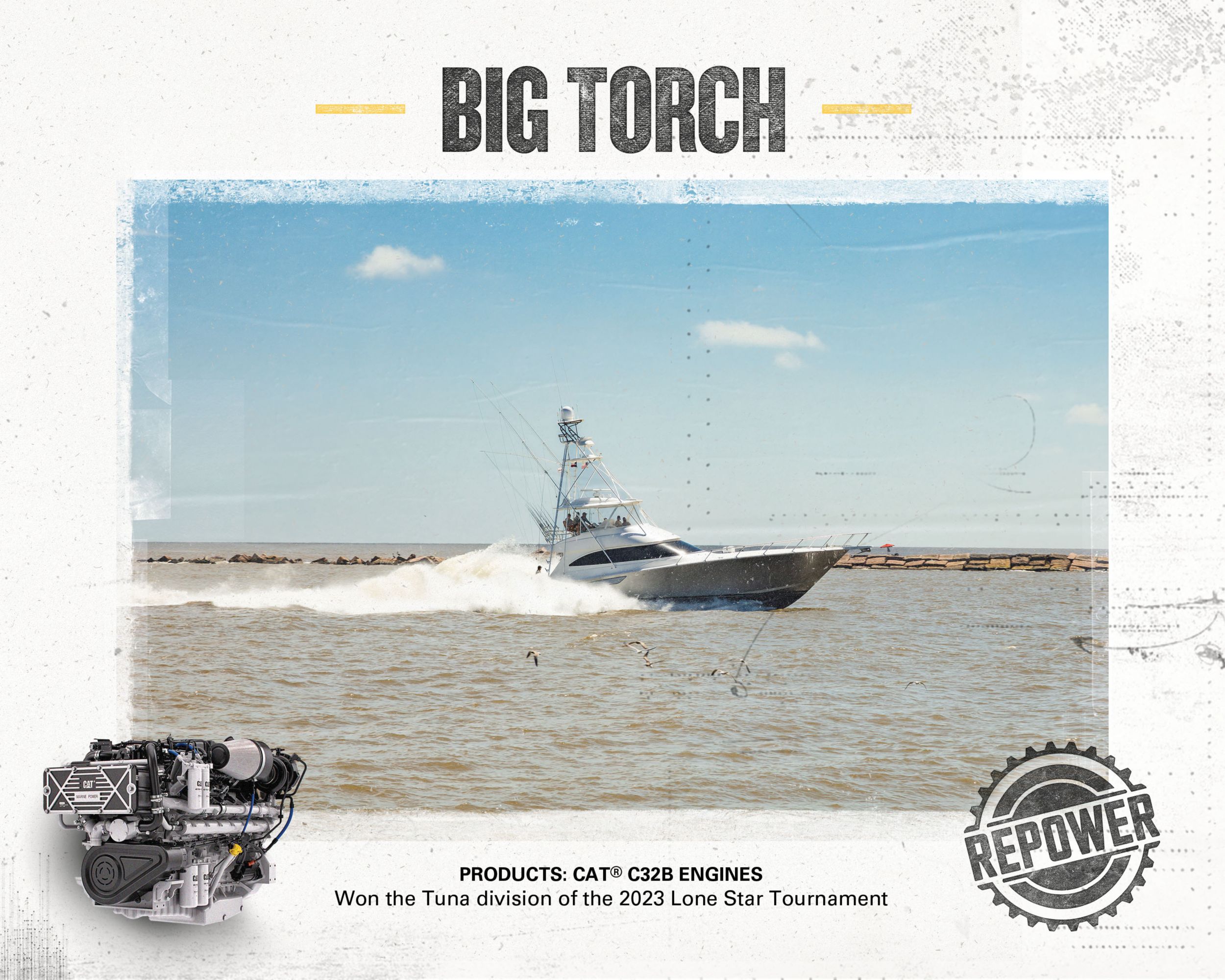 Image of big torch boat on the water