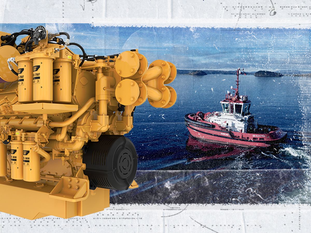 Engine C32B overlayed on an image of a boat in water