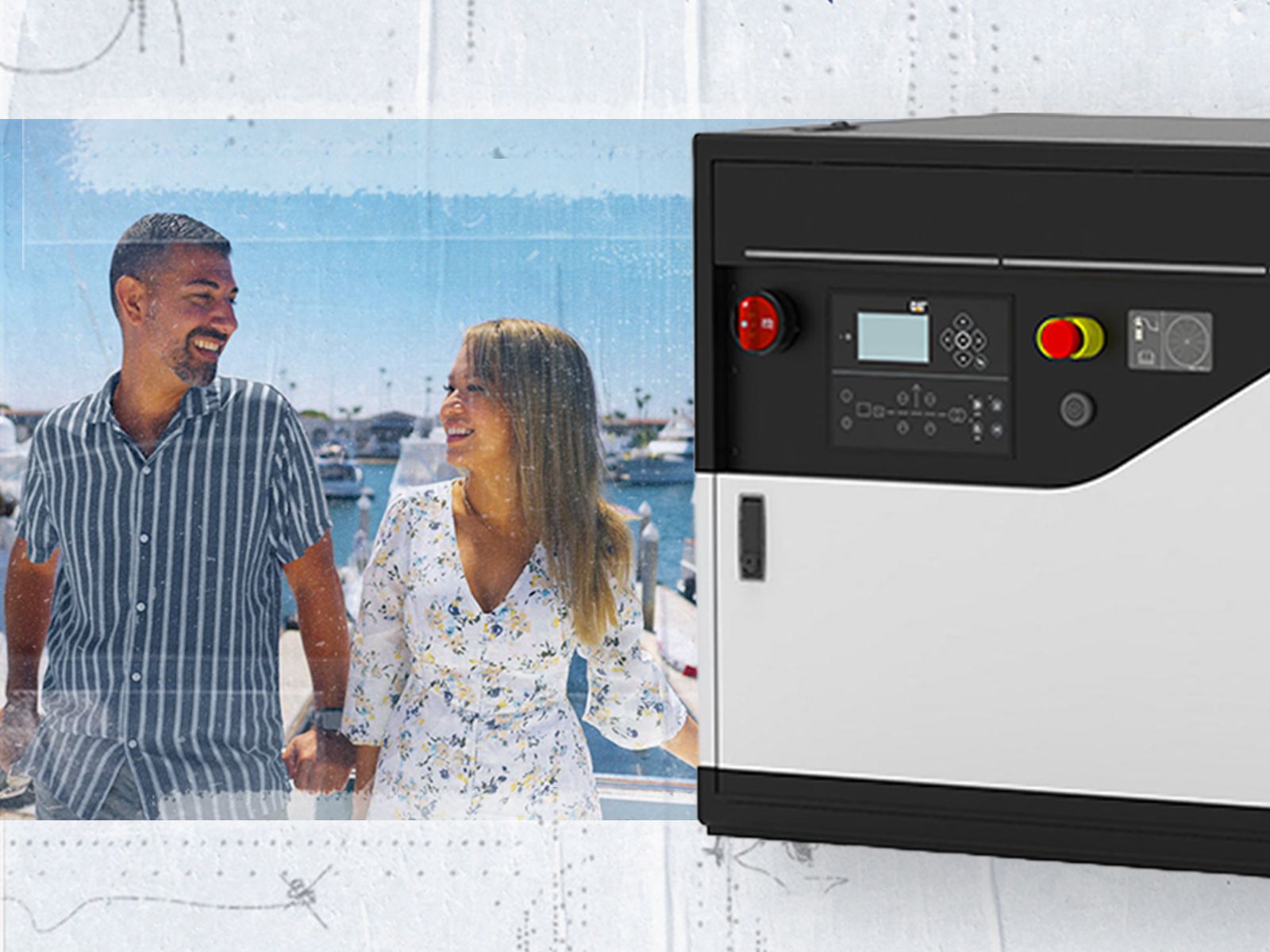 Cat C2.2B Marine Generator Set next to a couple holding hands on a yacht