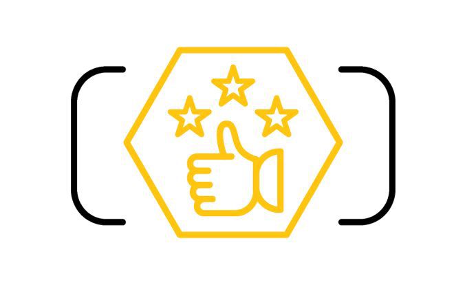 Cat hex icon with a thumbs up and three stars above it