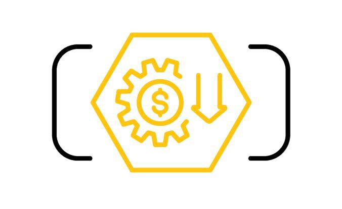 Cat hex icon with a wrench with a dollar sign in the middle. To the right of the wrench is a down arrow.