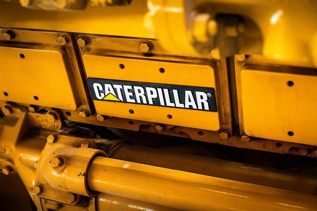 Caterpillar logo on the side of an engine