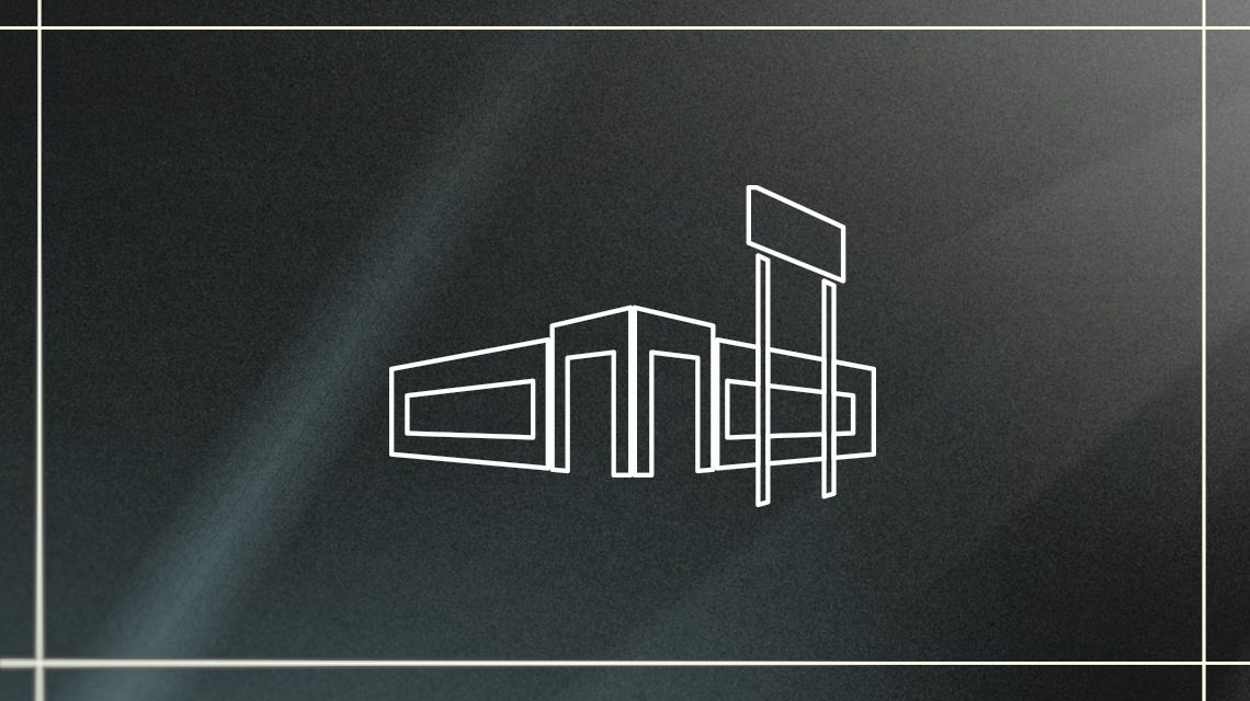 illustration featuring the front corner view of a dealership