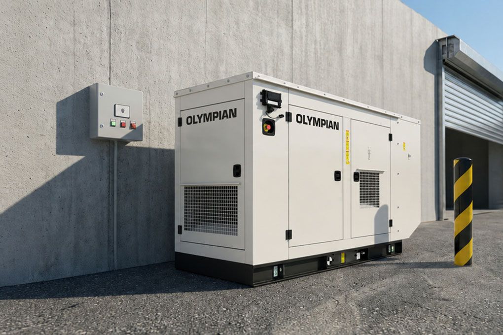 Olympian Genset next to a building