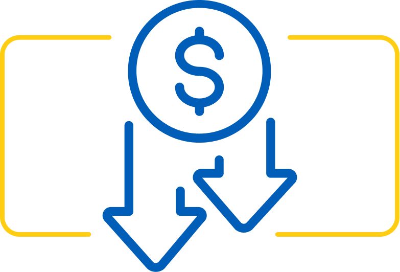 Icon of a dollar sign with arrows pointing down