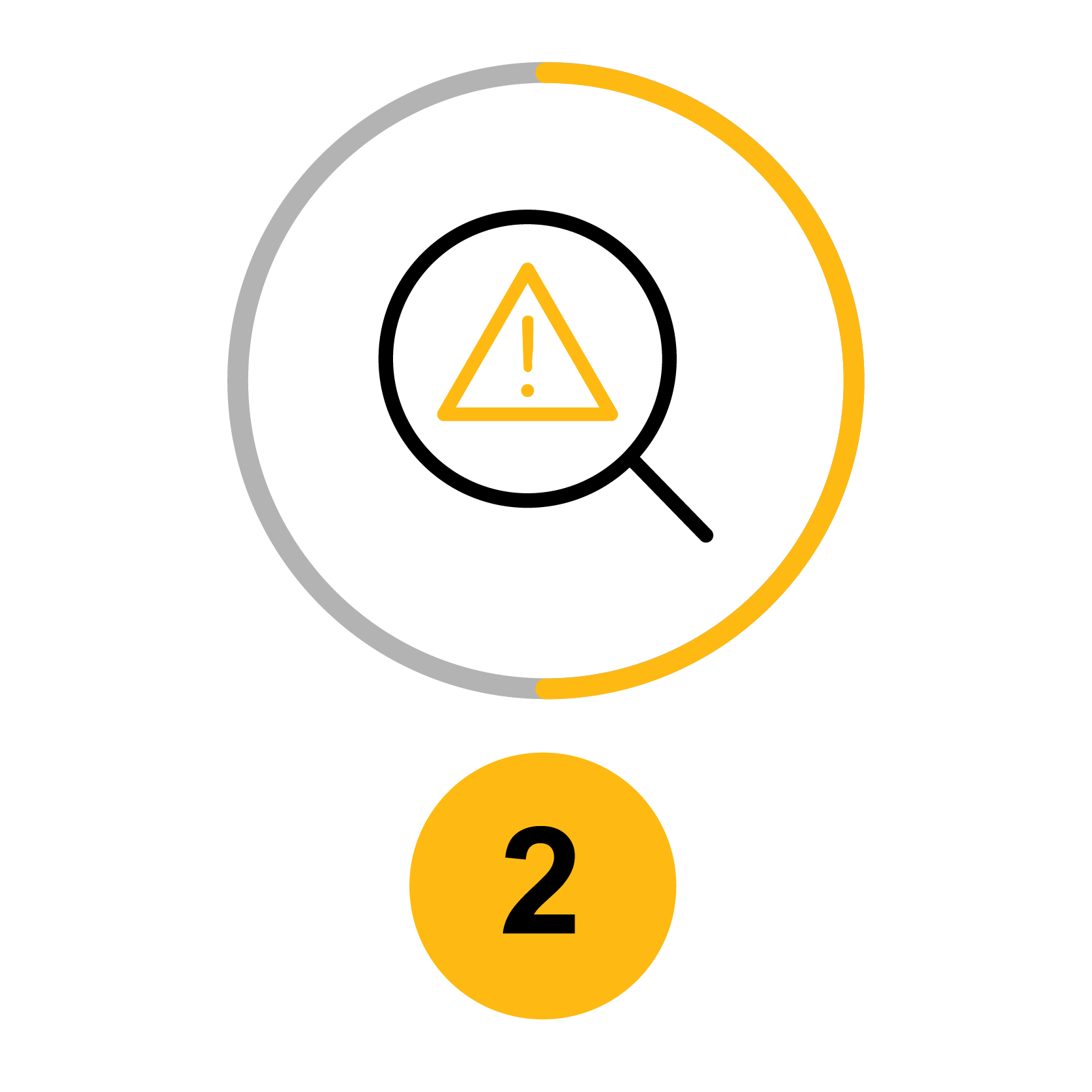 Illustration of an alert symbol inside a magnifying glass representing equipment monitoring notifications.