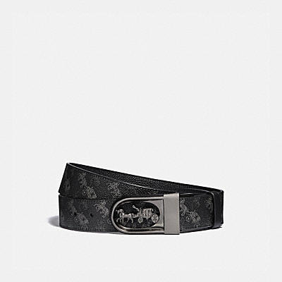 HORSE AND CARRIAGE BUCKLE CUT-TO-SIZE REVERSIBLE BELT WITH HORSE AND CARRIAGE PRINT, 38MM